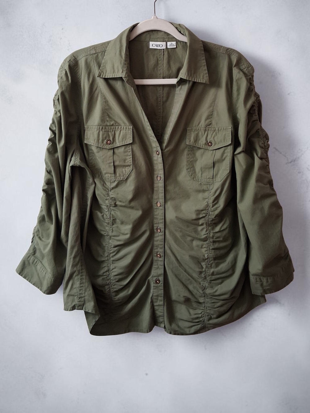 Cato Olive Green Button-Front Utility Shirt